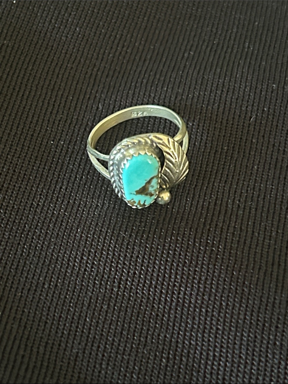 Vintage 925 Sterling Silver Southwestern Turquoise Leaf Ring Size 7.5 - Picture 7 of 8